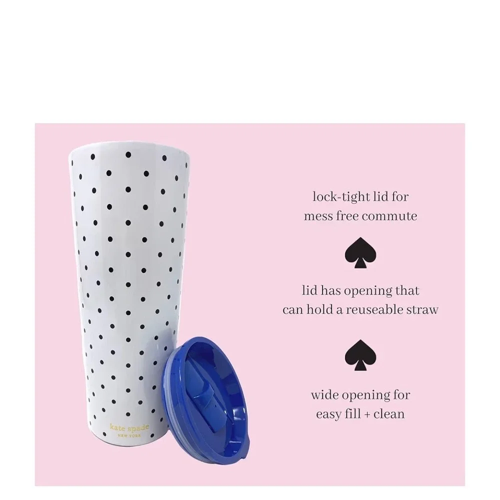 Kate Spade Blue‎ and White Polka Dot Tumbler 24 oz